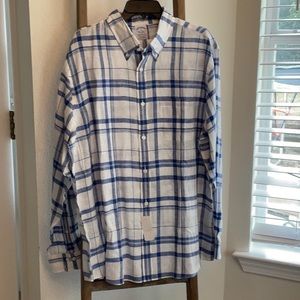 Brooks Brothers Men XL 100% Linen Blue Plaid Regency Fit Button Down Shirt NWT